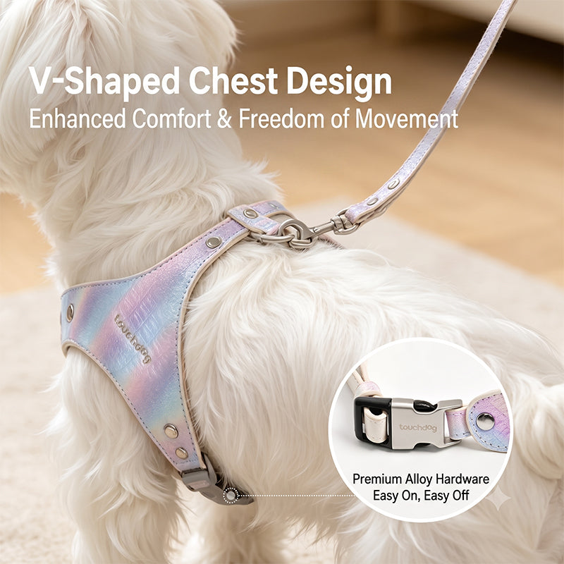 Luxury Rhinestone Dog Harness & Leash Set | Snake-Texture Vest Harness