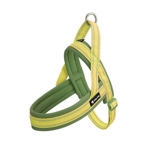Reflective padded dog harness in Lemon Yellow / Sage Green with back leash ring and control handle
