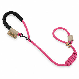 Pink multifunctional slip lead dog leash with cushioned handle and adjustable rope collar