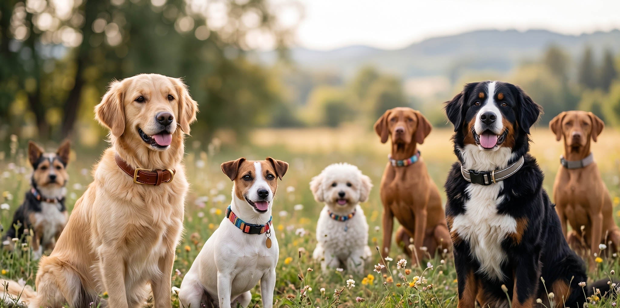 Dogs wearing leather and nylon collars for an everyday collar comparison