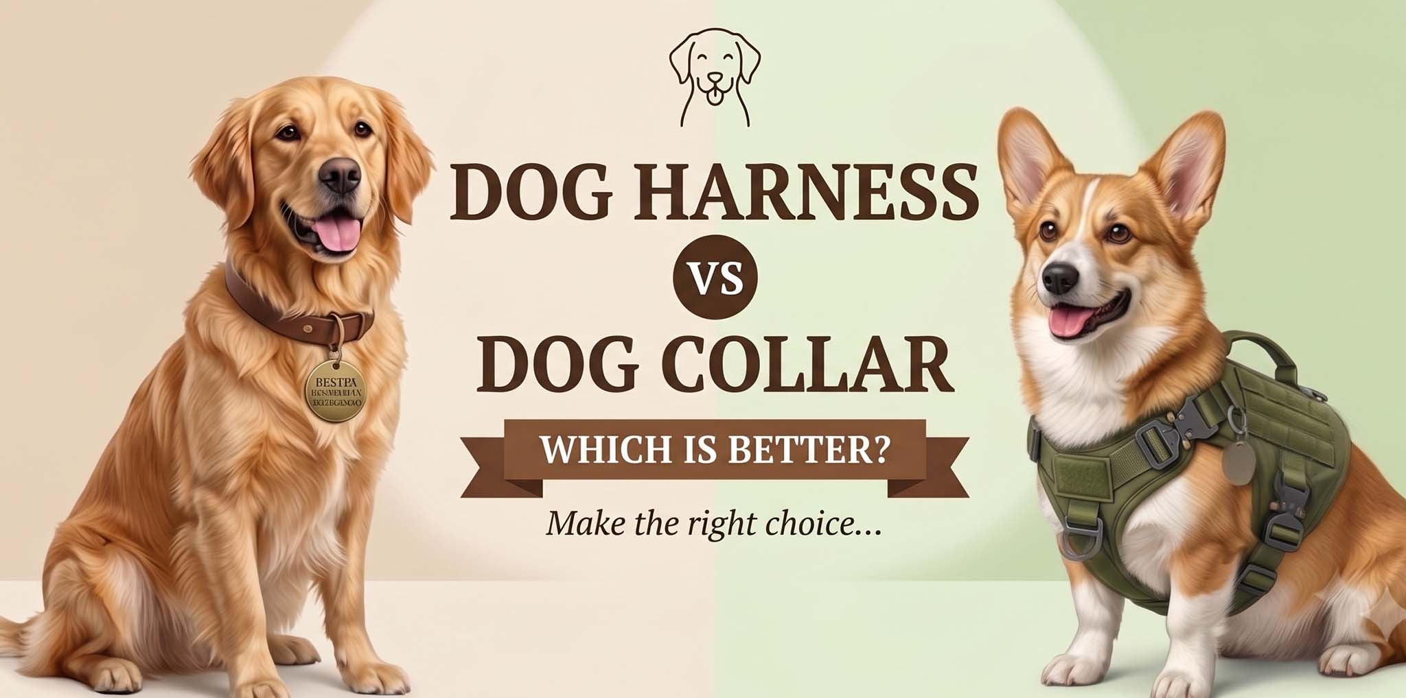 Dog harness vs dog collar comparison with a leather collar and a walking harness