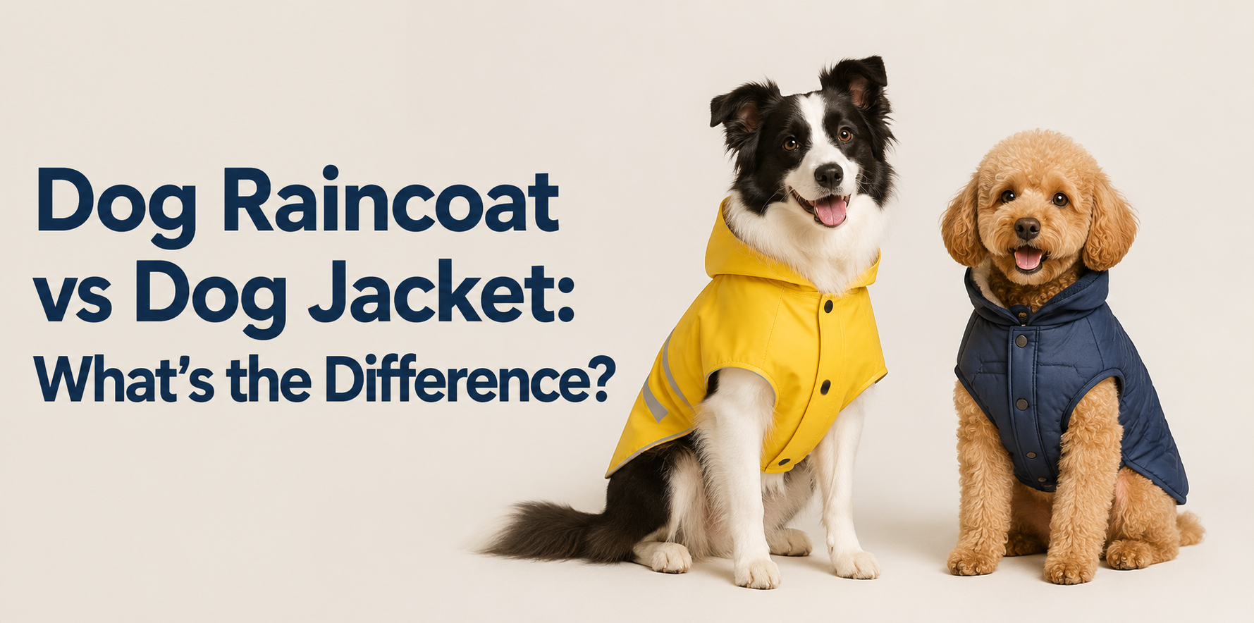 Dog raincoat vs dog jacket: waterproof raincoat compared with a warm insulated jacket