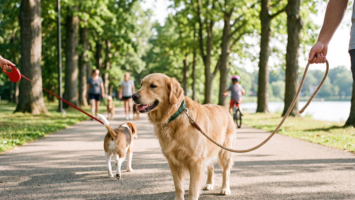 Comparison of a short control dog leash and a standard walking leash for everyday routes