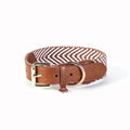 Premium Cotton Webbing & Brown Leather Dog Collar | Comfortable Reinforced Collar with Matching Leash Option