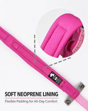 Close-up of soft neoprene lining inside a pink reflective padded dog collar