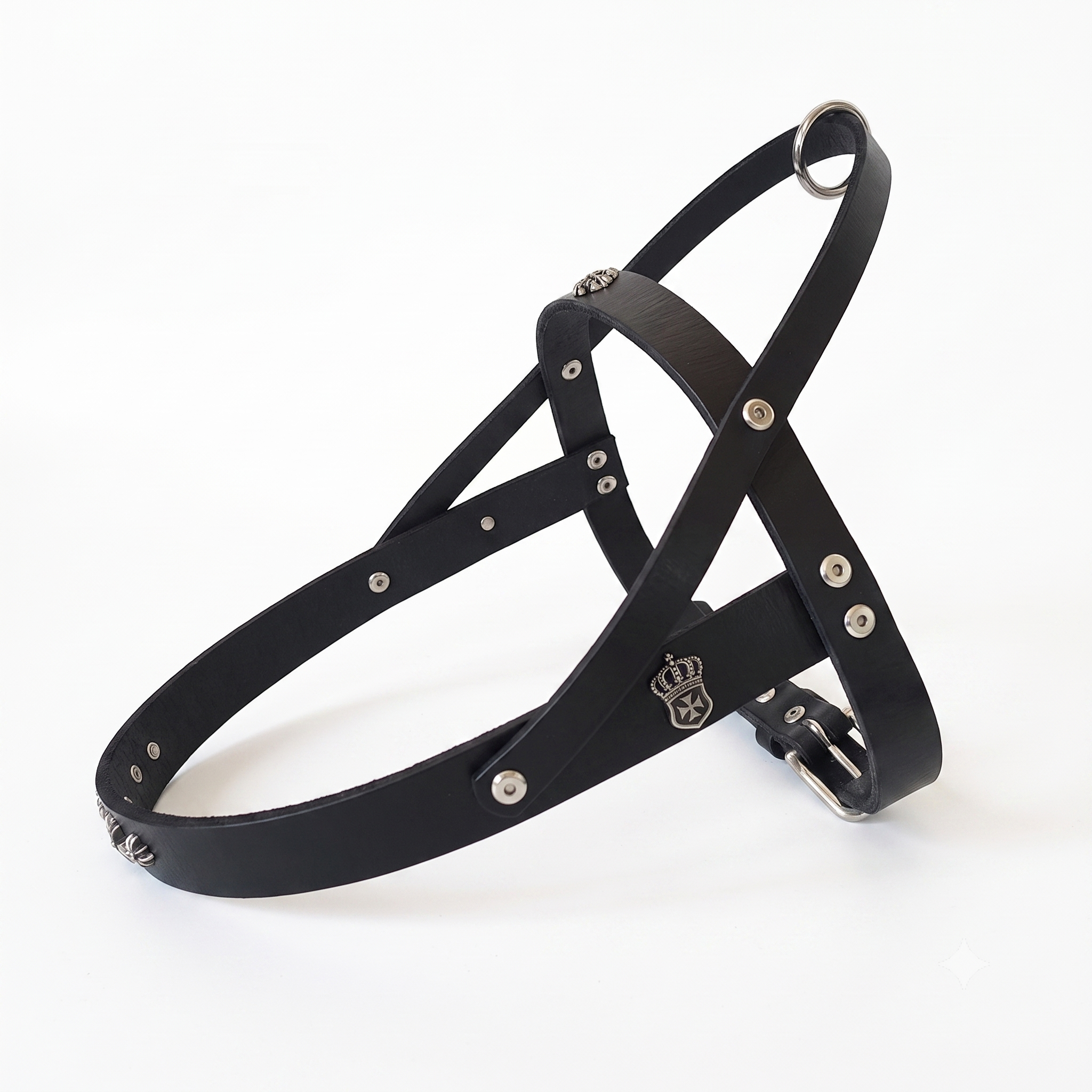 Black Full-Grain Leather Dog Harness—Heavy-Duty Training Harness for Medium to Large Dogs