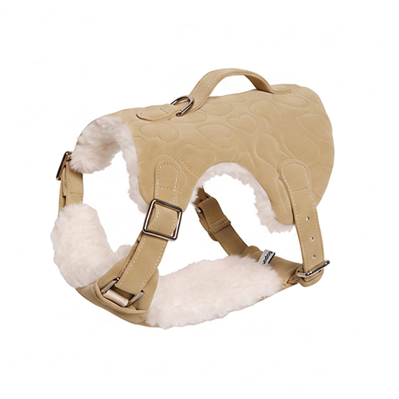 Suede Dog Harness Vest | 2-in-1 Walking Harness with Warm Fleece Lining & Handle Grip