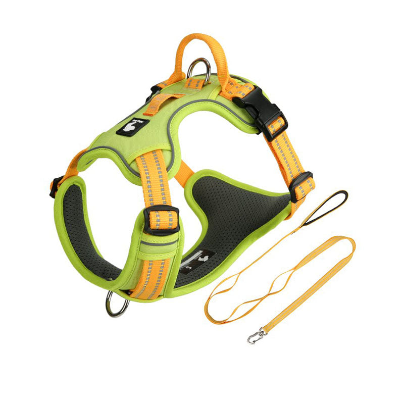 Lime Green / Orange reflective dog harness and matching leash set