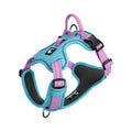 Adjustable reflective dog harness in Aqua Blue / Lilac Pink with front and back D-rings and top handle