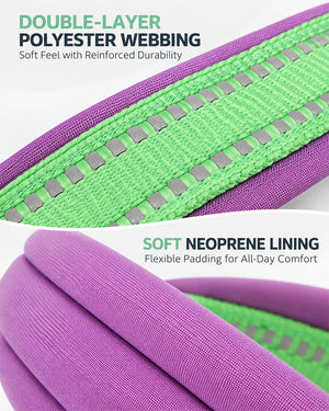 Close-up of the double-layer reflective polyester webbing and soft neoprene lining