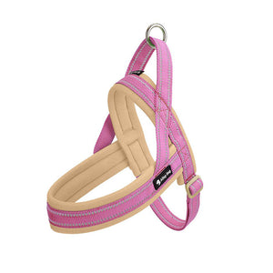 Reflective padded dog harness in Candy Pink / Beige with back leash ring and control handle