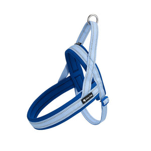 Reflective padded dog harness in Midnight Navy / Ice Blue with back leash ring and control handle