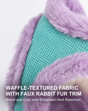 Close-up of waffle-textured fabric and soft faux rabbit fur trim on a Mint Turquoise and Lilac plush dog vest harness.