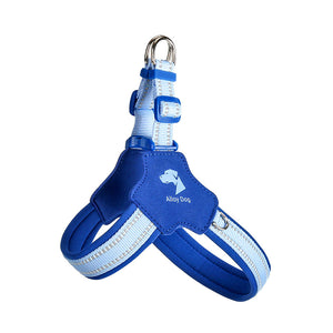 Midnight Navy and Ice Blue step-in mesh dog harness with reflective trim and adjustable straps.