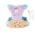 Dusty Lilac and Beige plush vest dog harness with matching leash and strawberry embroidery