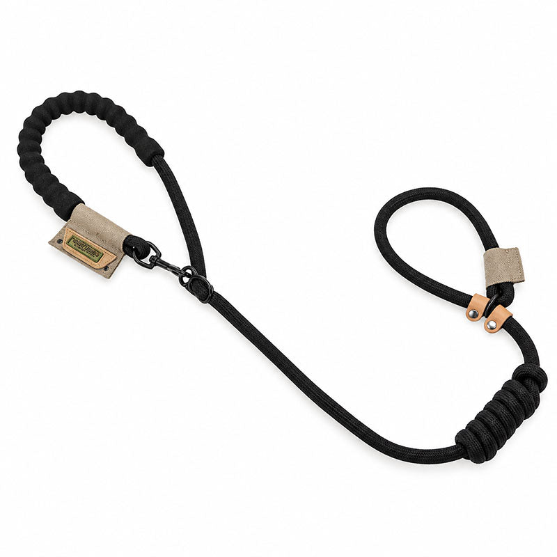 Black multifunctional slip lead dog leash with EVA foam handle and adjustable rope collar